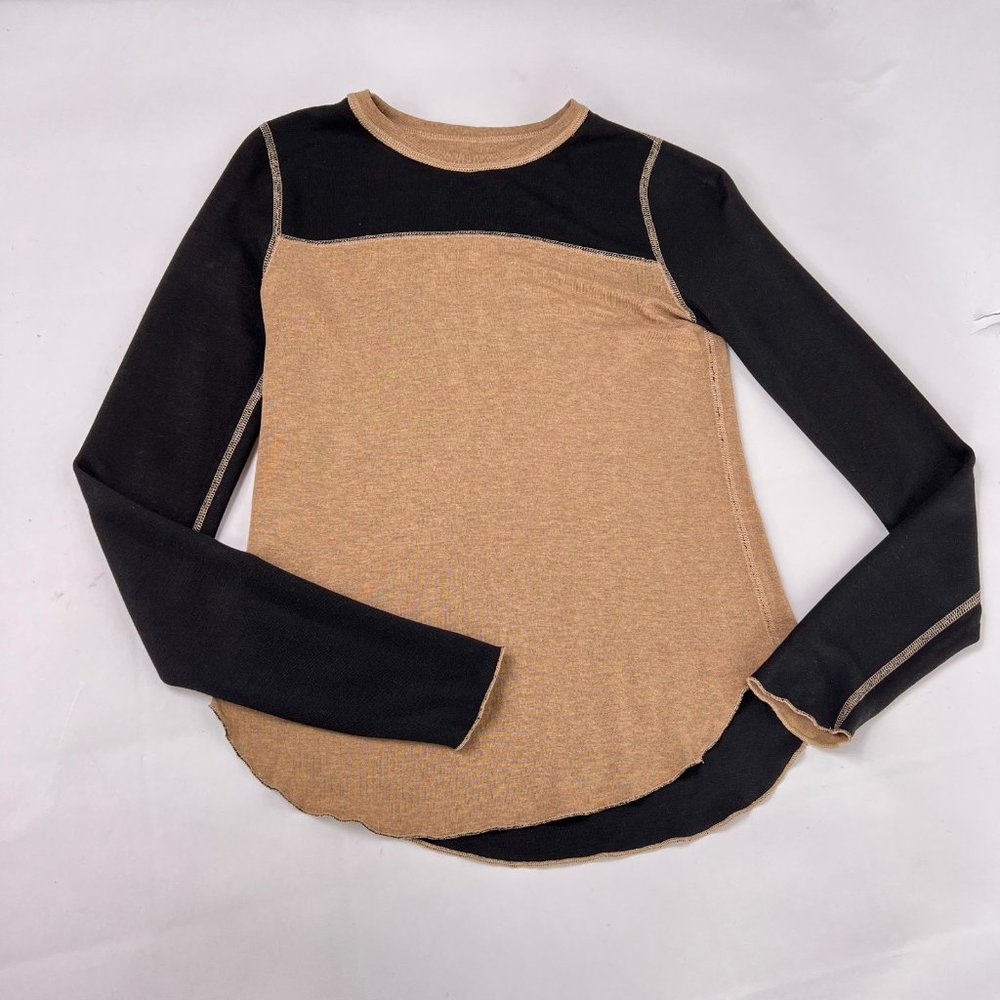 Three Dots Reversible Beige Black Colorblock Long Sleeve Stretch Top XS USA Made - Picture 5 of 7